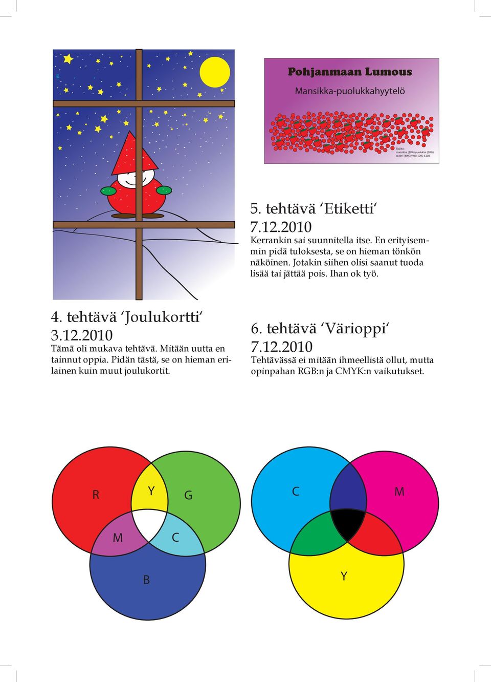 Jotakin siihen olisi saanut tuoda lisää tai jättää pois. Ihan ok työ. 4. tehtävä Joulukortti 3.12.2010 Tämä oli mukava tehtävä.