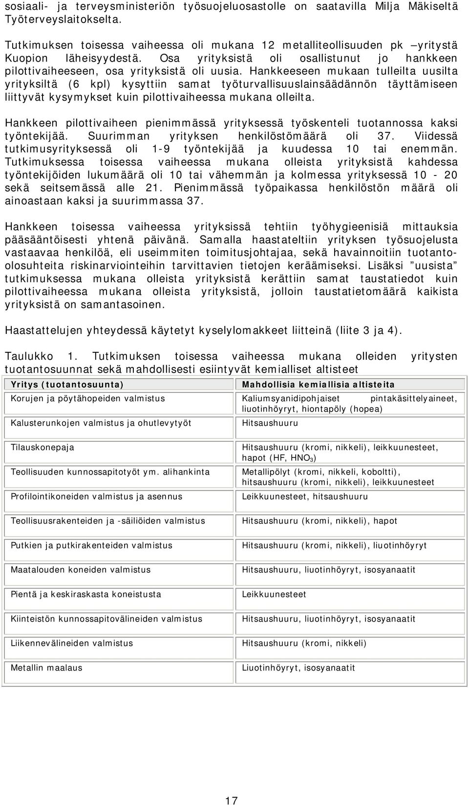 Hankkeeseen mukaan tulleilta uusilta yrityksiltä (6 kpl) kysyttiin samat työturvallisuuslainsäädännön täyttämiseen liittyvät kysymykset kuin pilottivaiheessa mukana olleilta.