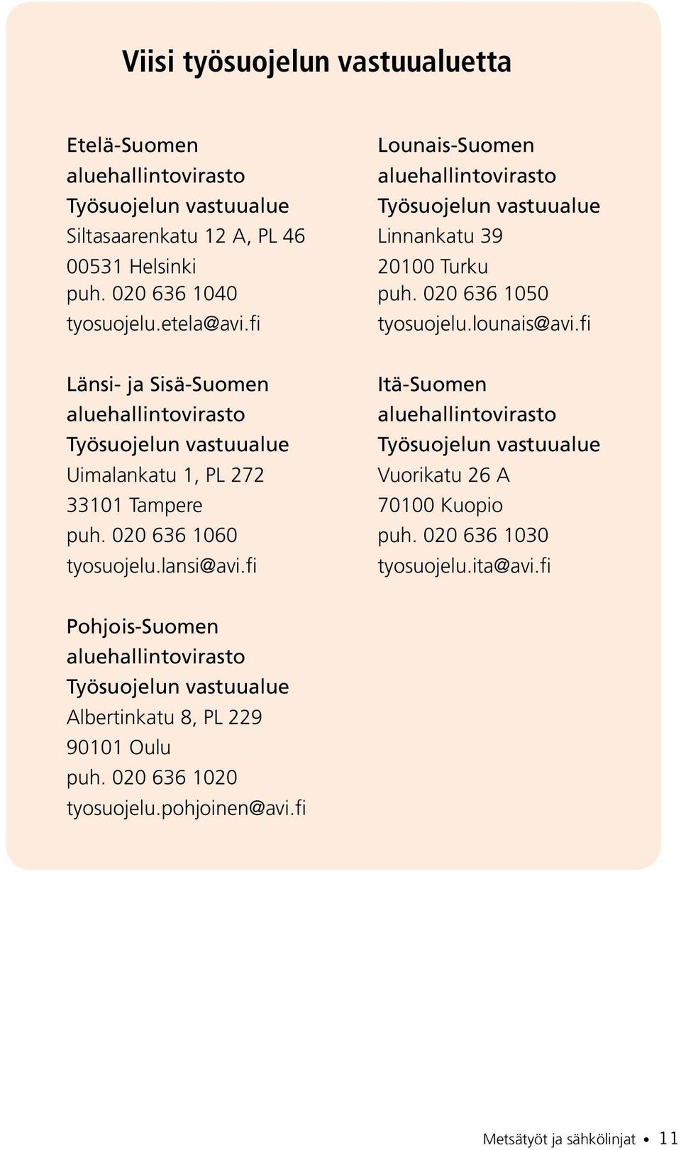 fi Länsi- ja Sisä-Suomen Itä-Suomen aluehallintovirasto aluehallintovirasto Työsuojelun vastuualue Työsuojelun vastuualue Uimalankatu 1, PL 272 Vuorikatu 26 A 33101 Tampere 70100