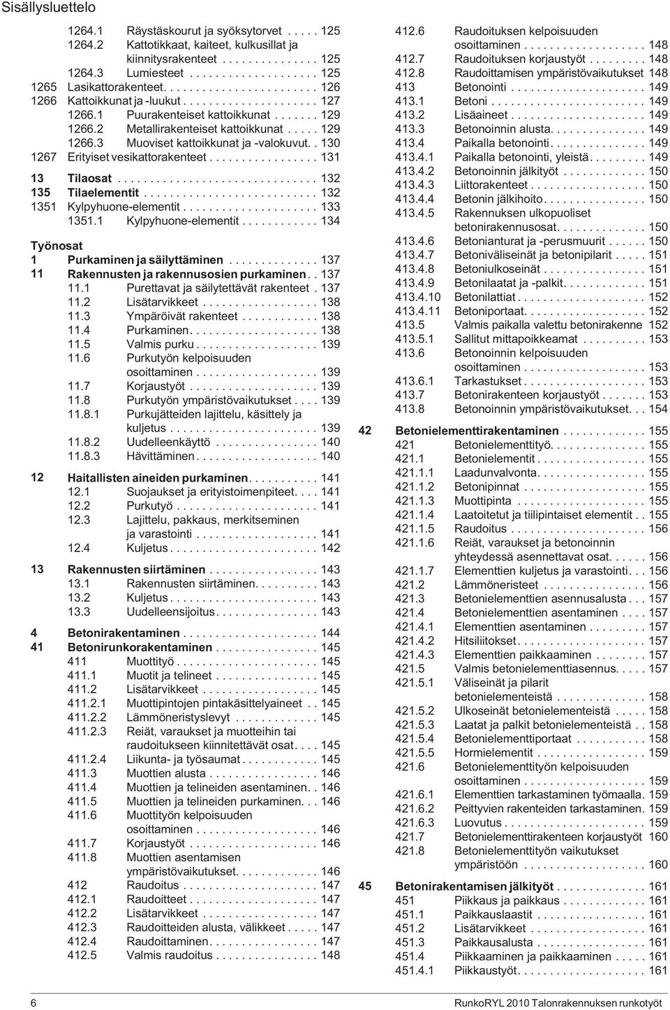 . 130 1267 Erityiset vesikattorakenteet................. 131 13 Tilaosat............................... 132 135 Tilaelementit........................... 132 1351 Kylpyhuone-elementit..................... 133 1351.
