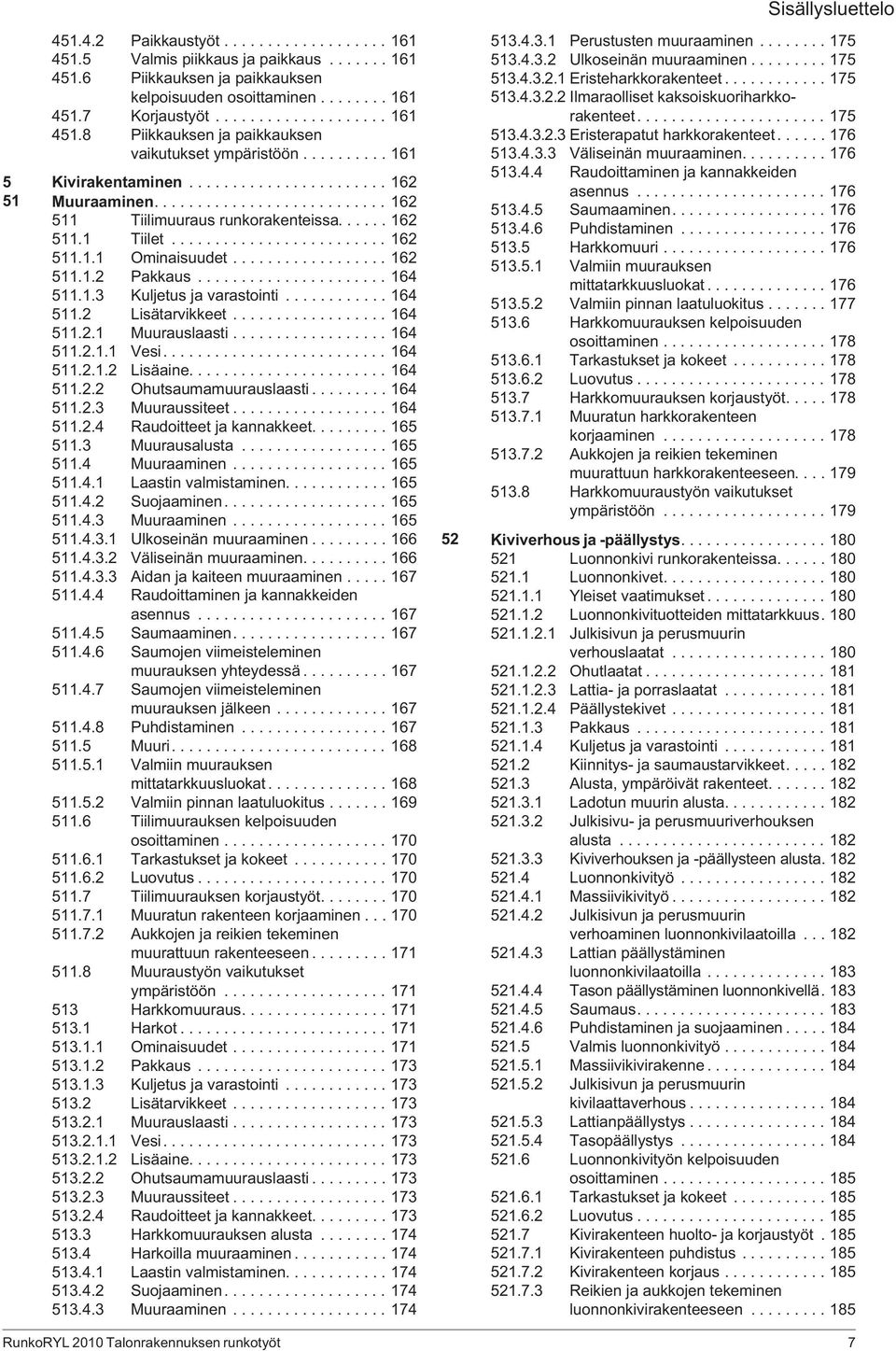 ................. 162 511.1.2 Pakkaus...................... 164 511.1.3 Kuljetus ja varastointi............ 164 511.2 Lisätarvikkeet.................. 164 511.2.1 Muurauslaasti.................. 164 511.2.1.1 Vesi.