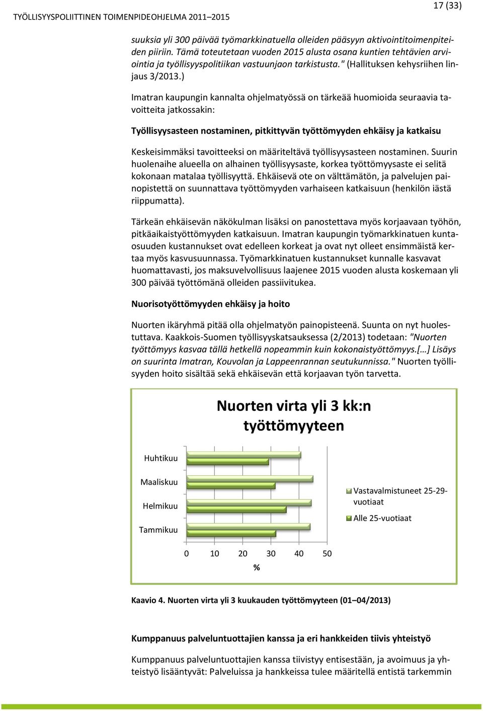 ) Imatran kaupungin kannalta ohjelmatyössä on tärkeää huomioida seuraavia tavoitteita jatkossakin: Työllisyysasteen nostaminen, pitkittyvän työttömyyden ehkäisy ja katkaisu Keskeisimmäksi