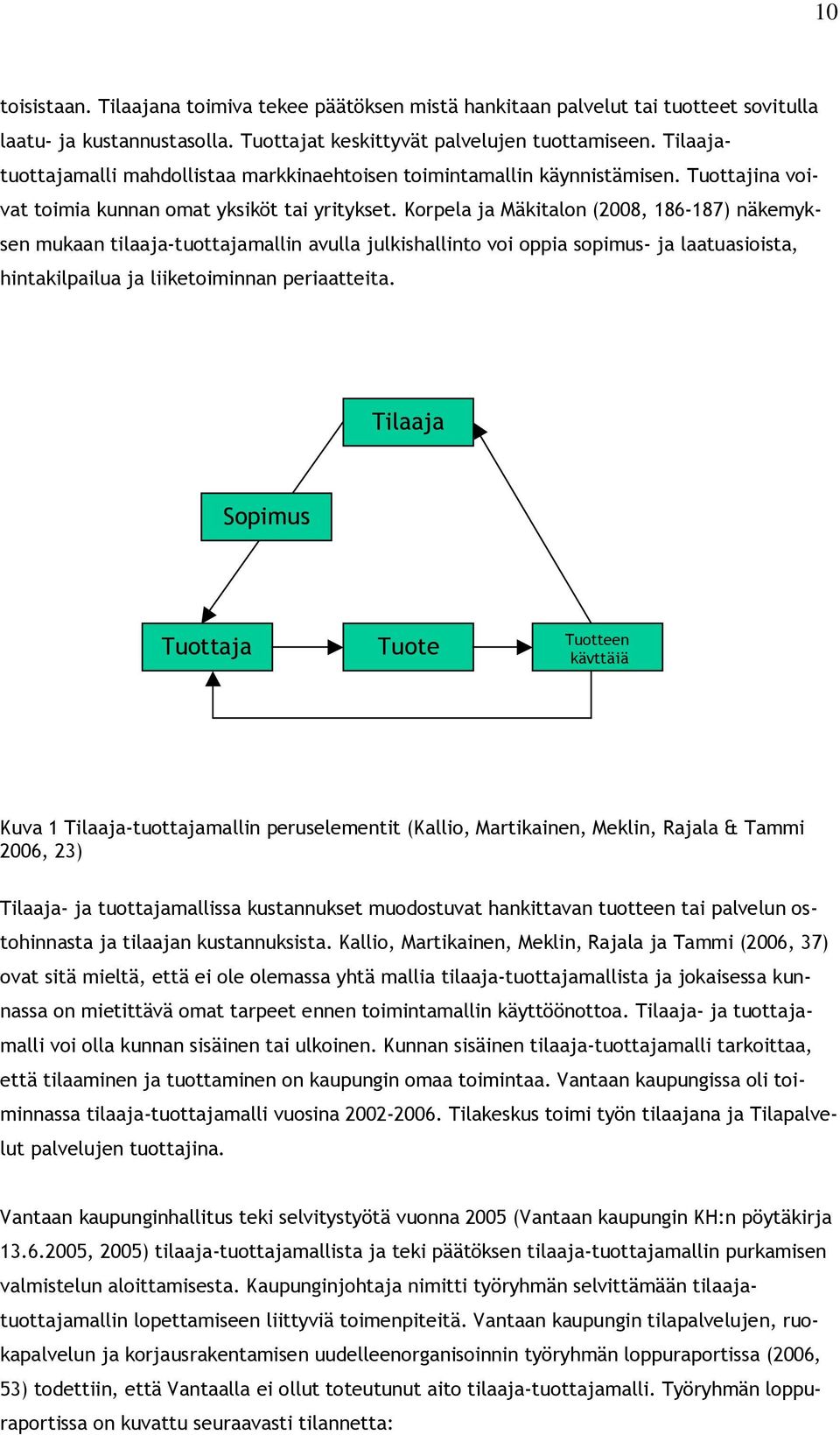 Korpela ja Mäkitalon (2008, 186-187) näkemyksen mukaan tilaaja-tuottajamallin avulla julkishallinto voi oppia sopimus- ja laatuasioista, hintakilpailua ja liiketoiminnan periaatteita.