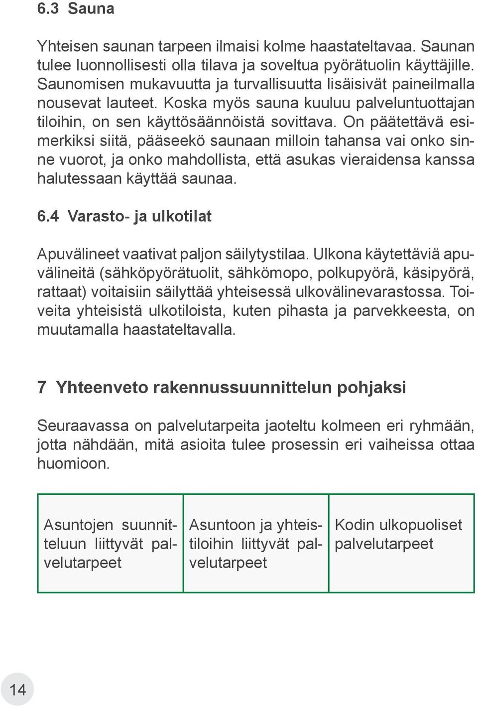 On päätettävä esimerkiksi siitä, pääseekö saunaan milloin tahansa vai onko sinne vuorot, ja onko mahdollista, että asukas vieraidensa kanssa halutessaan käyttää saunaa. 6.