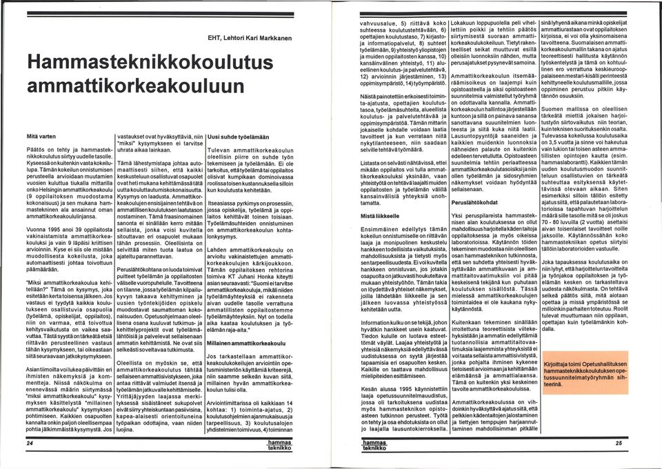 ansainnut oman ammattikorkeakoululinjansa. Vuonna 1995 anoi 39 oppilaitosta vakinaistamista ammattikorkeakouluksi ja vain 9 läpäisi kriittisen arvioinnin.