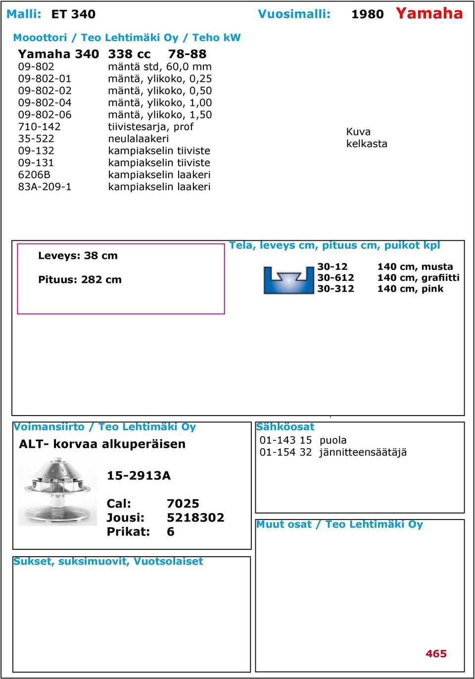 kampiakselin tiiviste 6206B kampiakselin laakeri 83A-209-1 kampiakselin laakeri Leveys: 38 cm Pituus: 282 cm 30-12 140 cm, musta 30-612 140