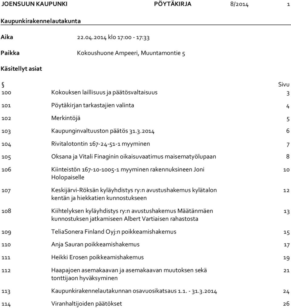 Kaupunginvaltuuston päätös 31