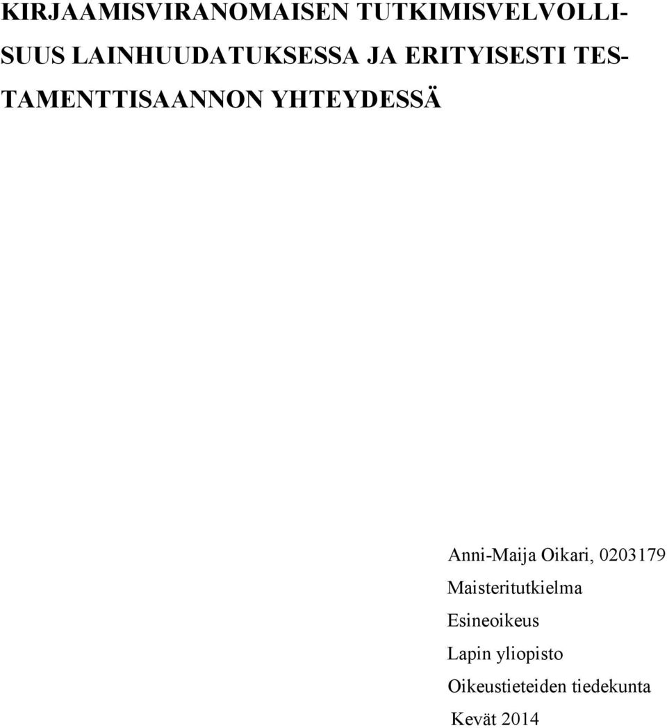 YHTEYDESSÄ Anni-Maija Oikari, 0203179