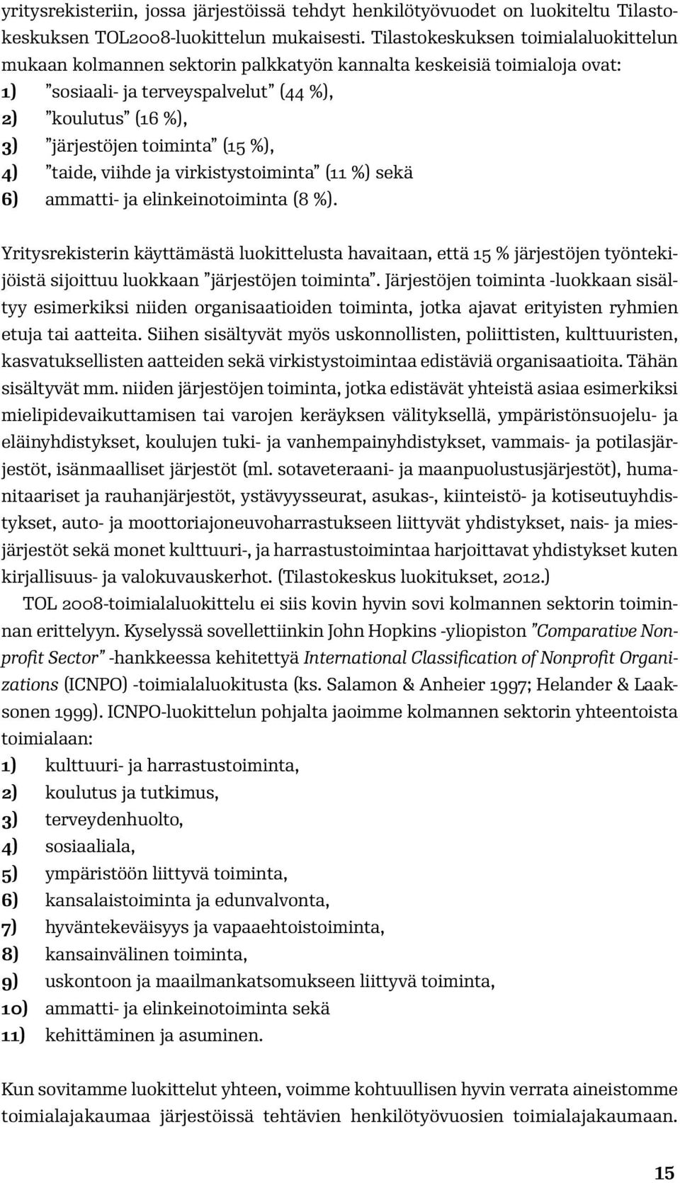 %), 4) taide, viihde ja virkistystoiminta (11 %) sekä 6) ammatti- ja elinkeinotoiminta (8 %).