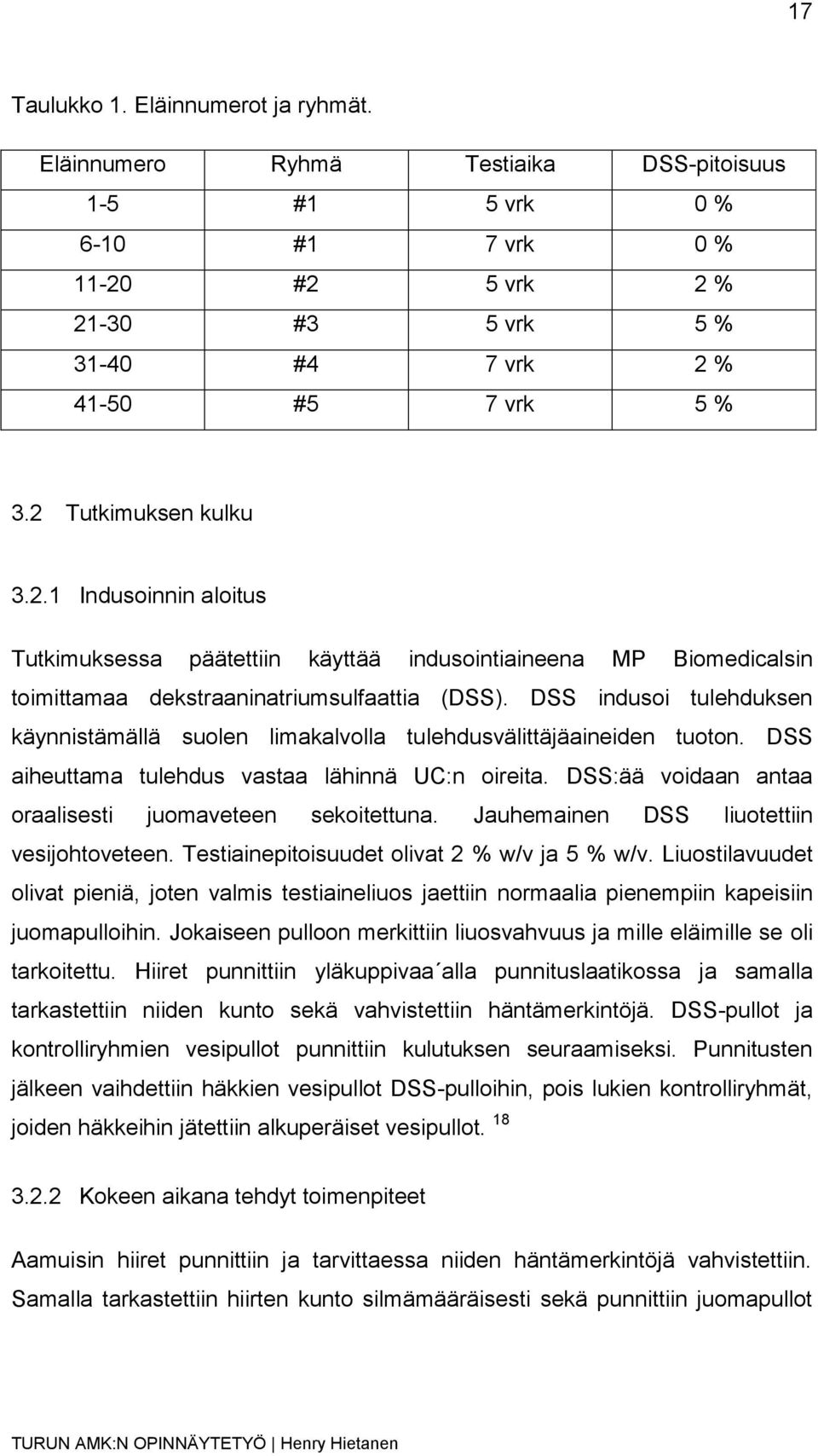 DSS indusoi tulehduksen käynnistämällä suolen limakalvolla tulehdusvälittäjäaineiden tuoton. DSS aiheuttama tulehdus vastaa lähinnä UC:n oireita.