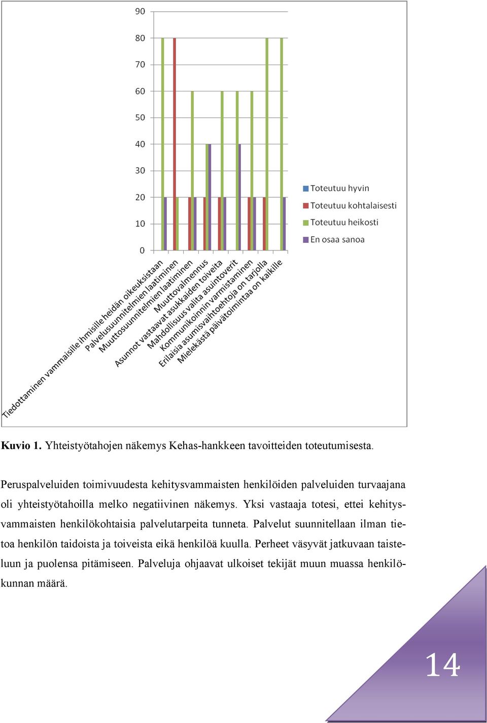 näkemys. Yksi vastaaja totesi, ettei kehitysvammaisten henkilökohtaisia palvelutarpeita tunneta.