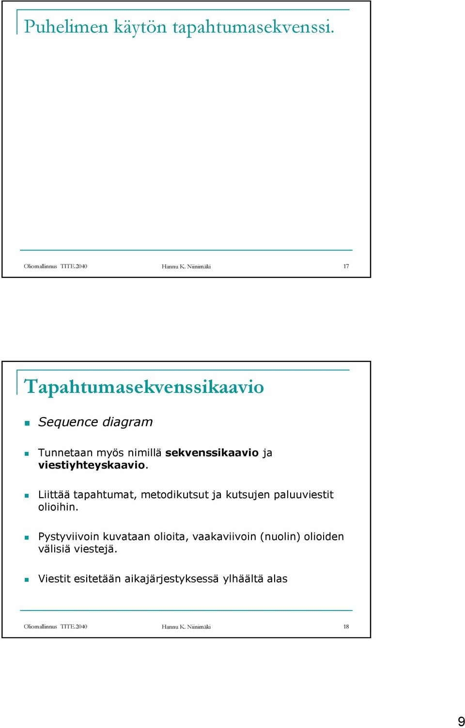 viestiyhteyskaavio. Liittää tapahtumat, metodikutsut ja kutsujen paluuviestit olioihin.