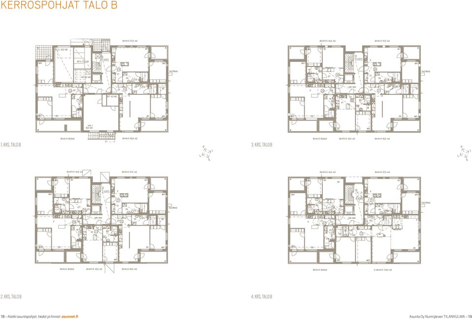 KRS, TALO B 18 Kaikki asuntopohjat,
