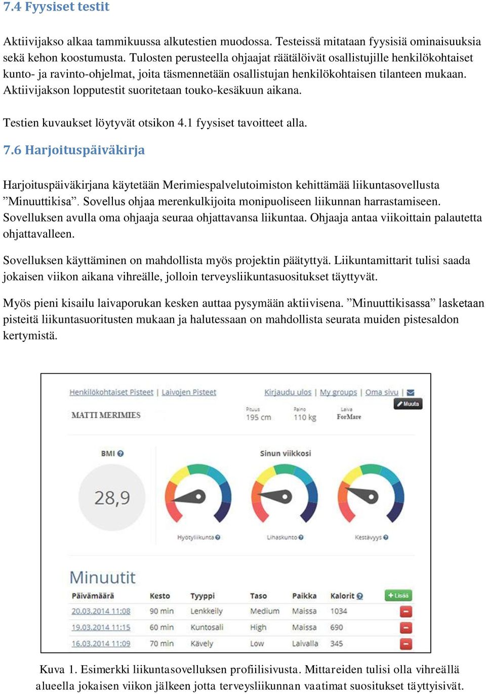 Aktiivijakson lopputestit suoritetaan touko-kesäkuun aikana. Testien kuvaukset löytyvät otsikon 4.1 fyysiset tavoitteet alla. 7.