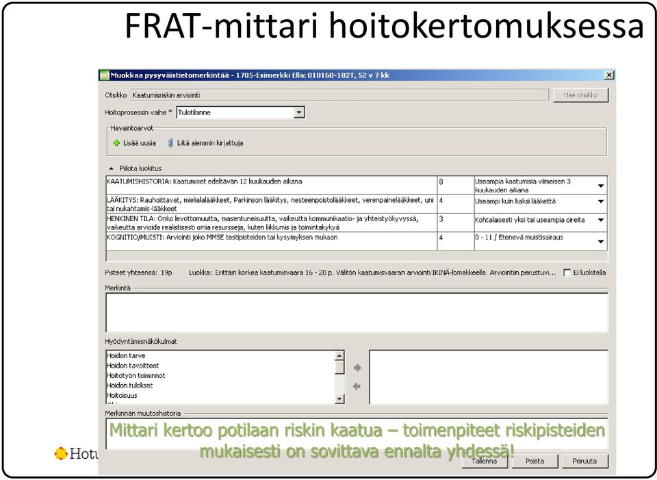 kaatua toimenpiteet riskipisteiden