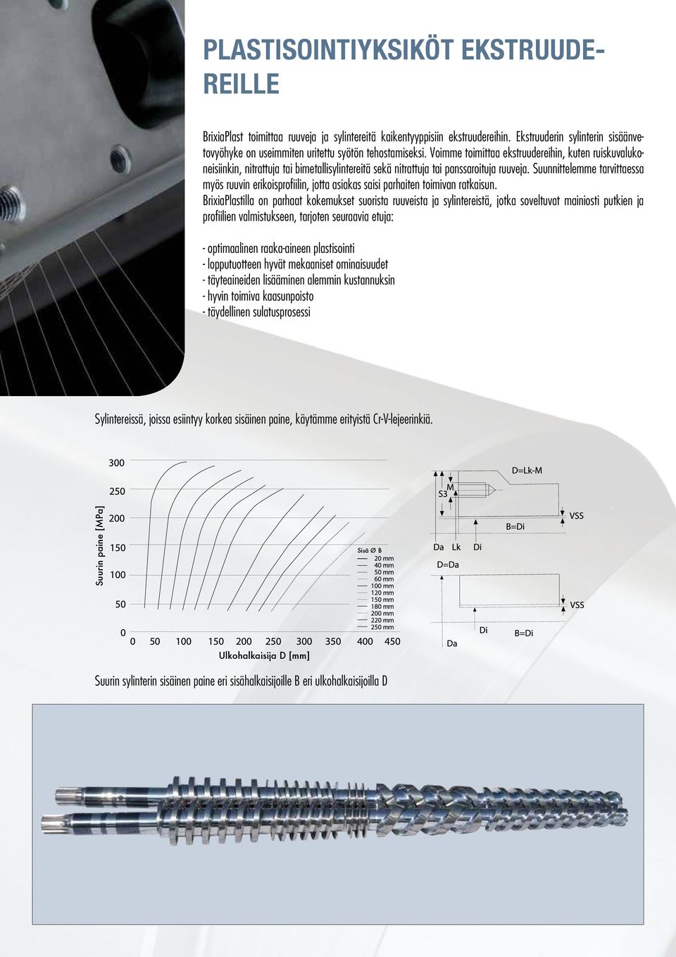 Voimme toimittaa ekstruudereihin, kuten ruiskuvalukoneisiinkin, nitrattuja tai bimetallisylintereitä sekä nitrattuja tai panssaroituja ruuveja.