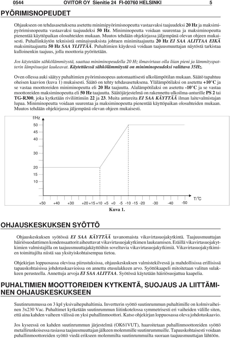 Puhallinkäytön teknisistä ominaisuuksista johtuen minimitaajuutta 20 Hz EI SAA ALITTAA EIKÄ maksimitaajuutta 50 Hz SAA YLITTÄÄ.