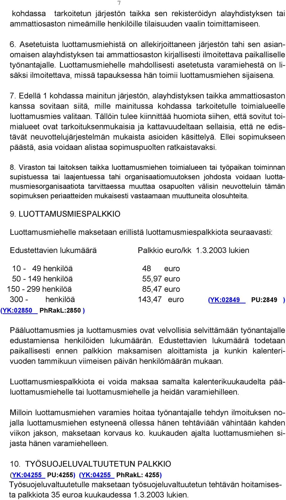 Luottamusmiehelle mahdollisesti asetetusta varamiehestä on lisäksi ilmoitettava, missä tapauksessa hän toimii luottamusmiehen sijaisena. 7.