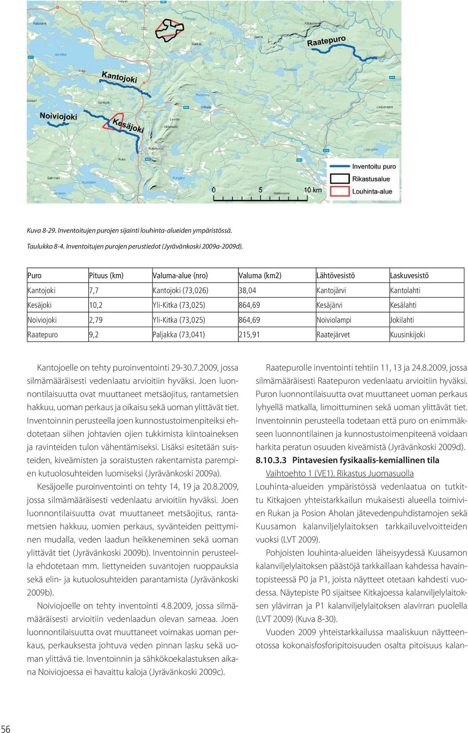 Noiviojoki 2,79 Yli-Kitka (73,025) 864,69 Noiviolampi Jokilahti Raatepuro 9,2 Paljakka (73,041) 215,91 Raatejärvet Kuusinkijoki Kantojoelle on tehty puroinventointi 29-30.7.2009, jossa silmämääräisesti vedenlaatu arvioitiin hyväksi.