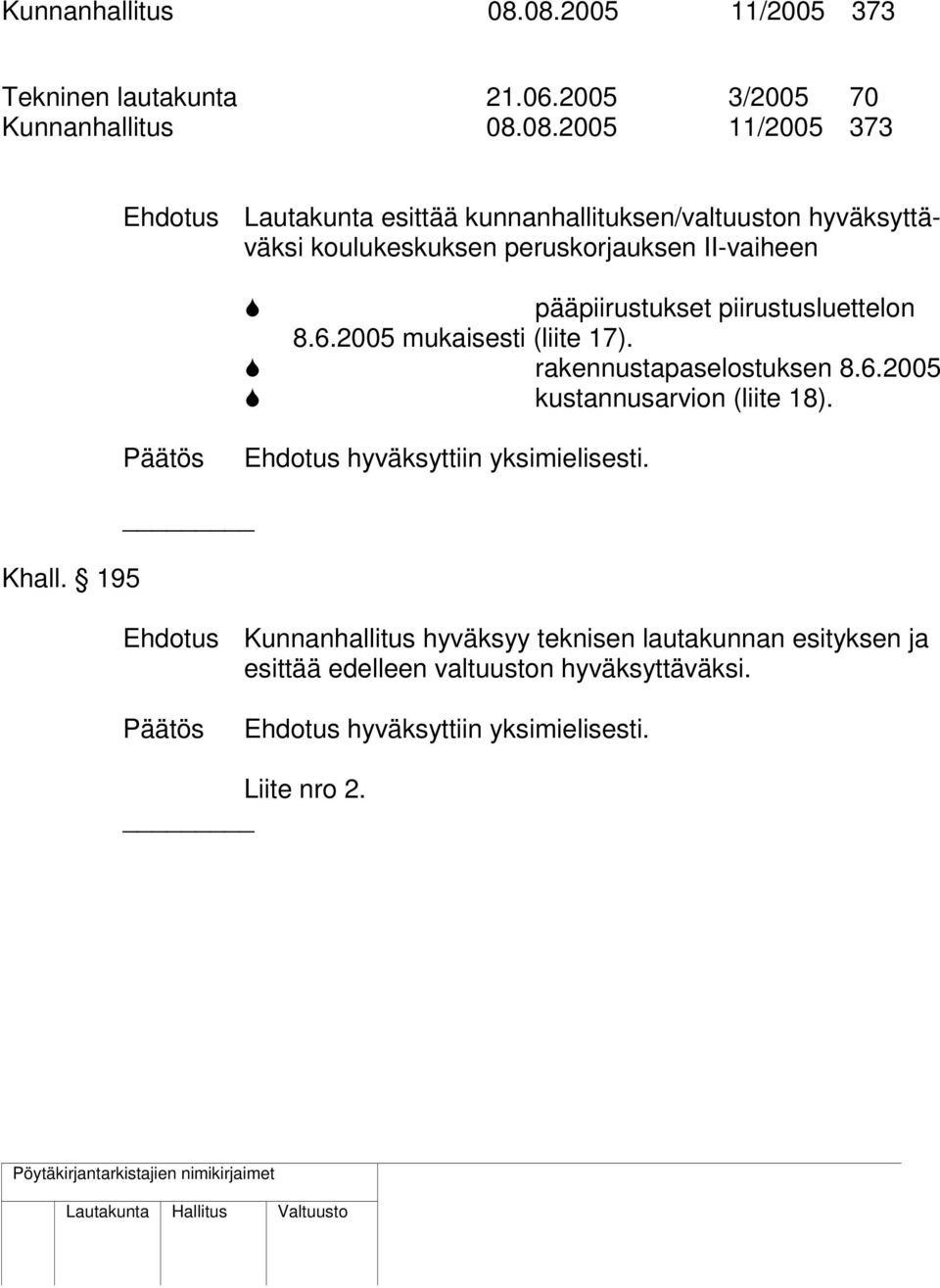 2005 11/2005 373 Ehdotus Lautakunta esittää kunnanhallituksen/valtuuston hyväksyttäväksi koulukeskuksen peruskorjauksen II-vaiheen