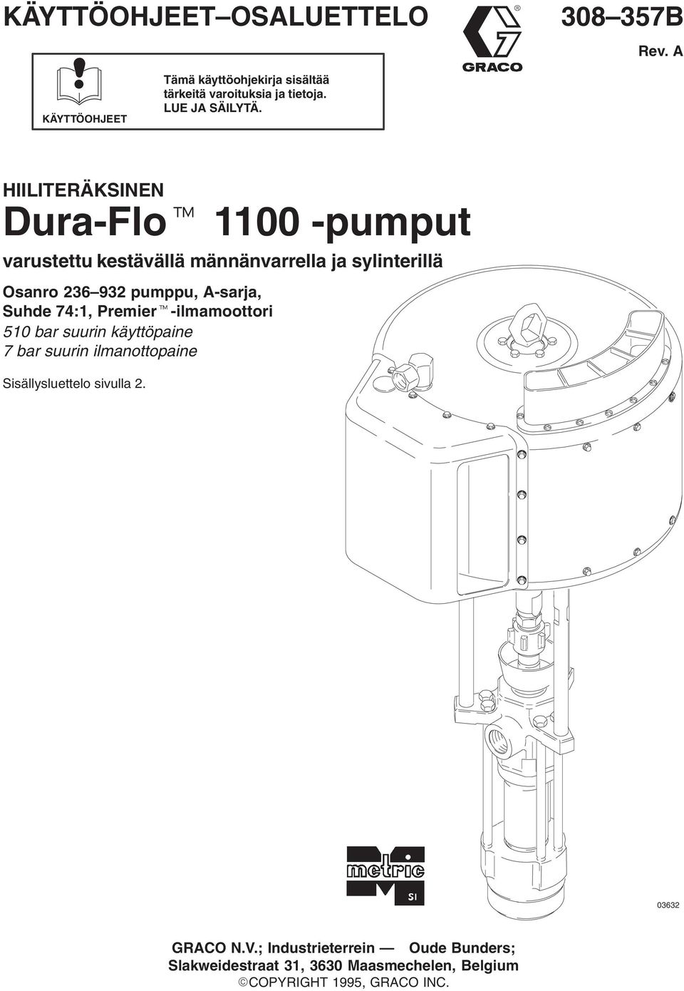 HIILITERÄKSINEN Dura-Flo 00 -pumput varustettu kestävällä männänvarrella ja sylinterillä Osanro 36 93 pumppu, A-sarja,
