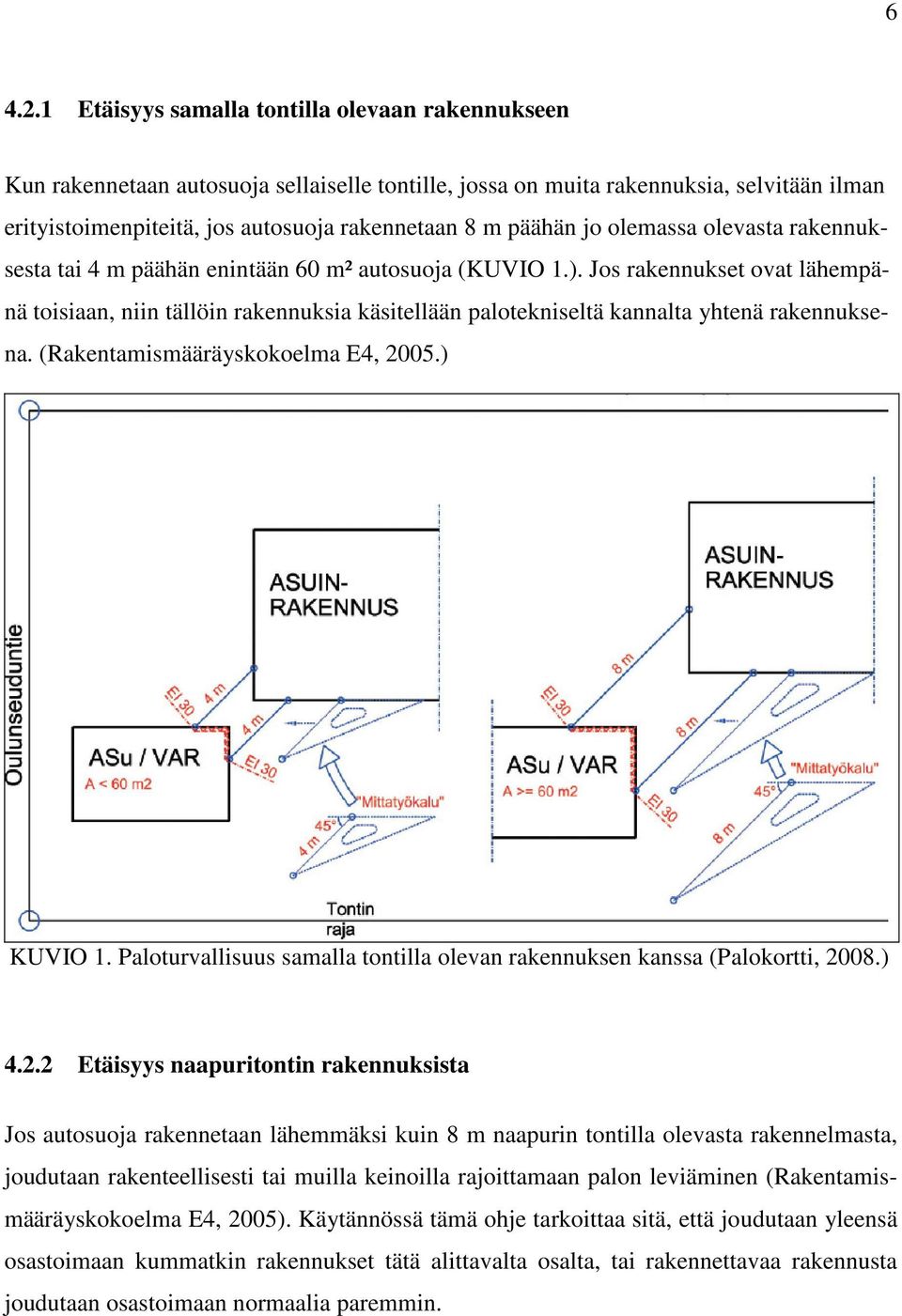 jo olemassa olevasta rakennuksesta tai 4 m päähän enintään 60 m² autosuoja (KUVIO 1.).