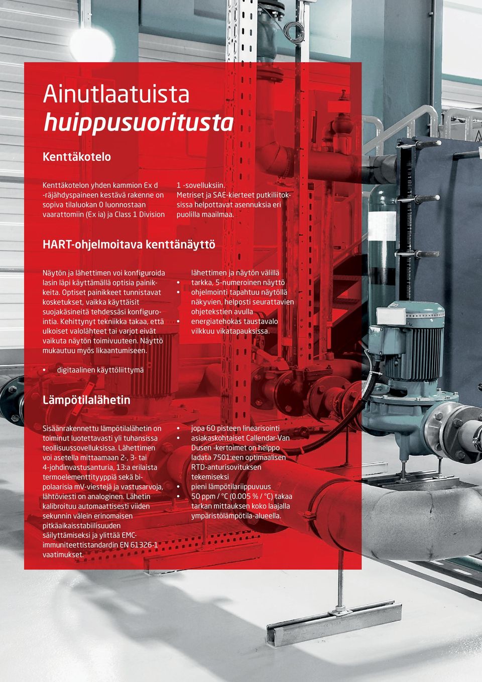 HART-ohjelmoitava kenttänäyttö Näytön ja lähettimen voi konfiguroida lasin läpi käyttämällä optisia painikkeita.