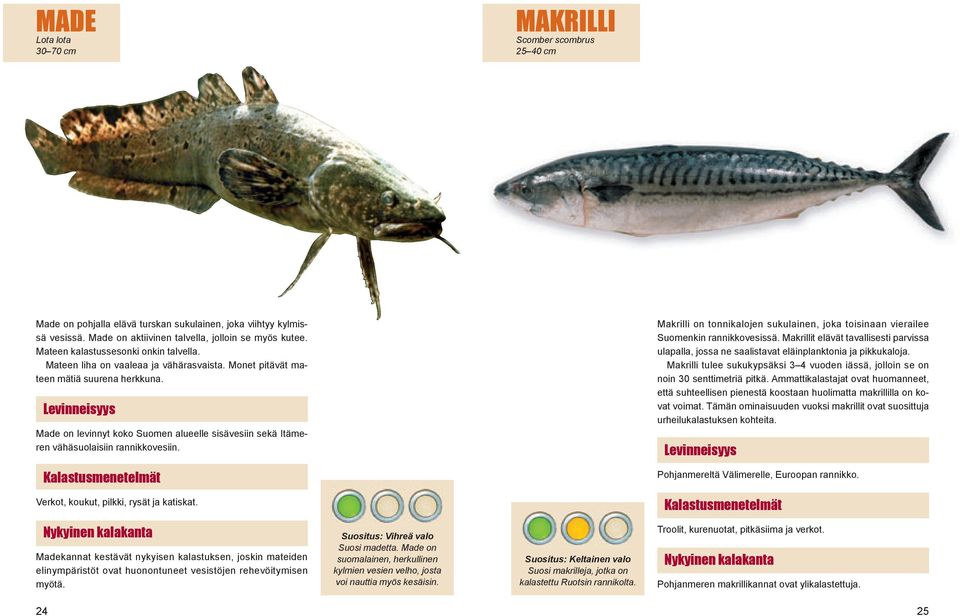 Made on levinnyt koko Suomen alueelle sisävesiin sekä Itämeren vähäsuolaisiin rannikkovesiin. Makrilli on tonnikalojen sukulainen, joka toisinaan vierailee Suomenkin rannikkovesissä.