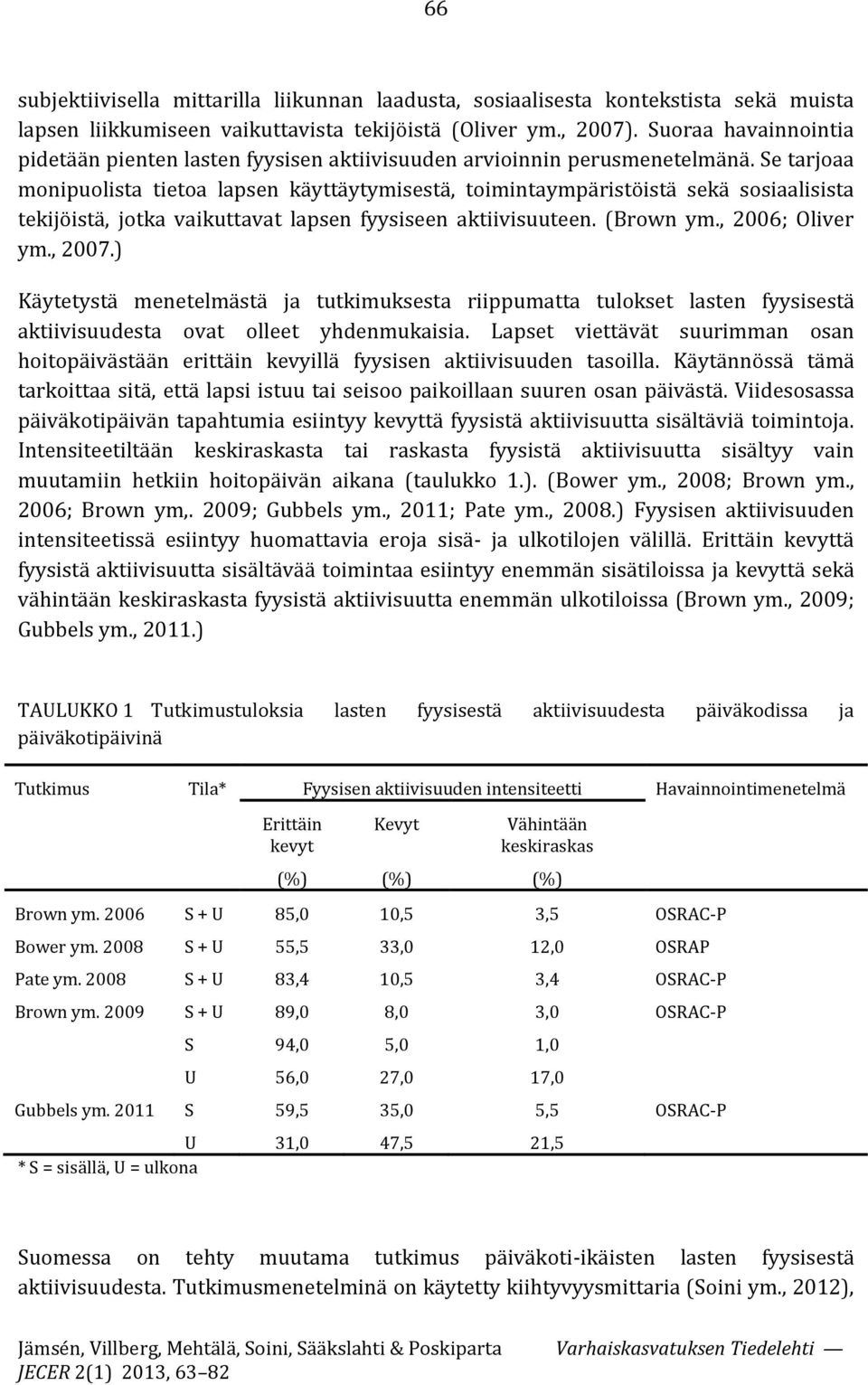 Se tarjoaa monipuolista tietoa lapsen käyttäytymisestä, toimintaympäristöistä sekä sosiaalisista tekijöistä, jotka vaikuttavat lapsen fyysiseen aktiivisuuteen. (Brown ym., 2006; Oliver ym., 2007.