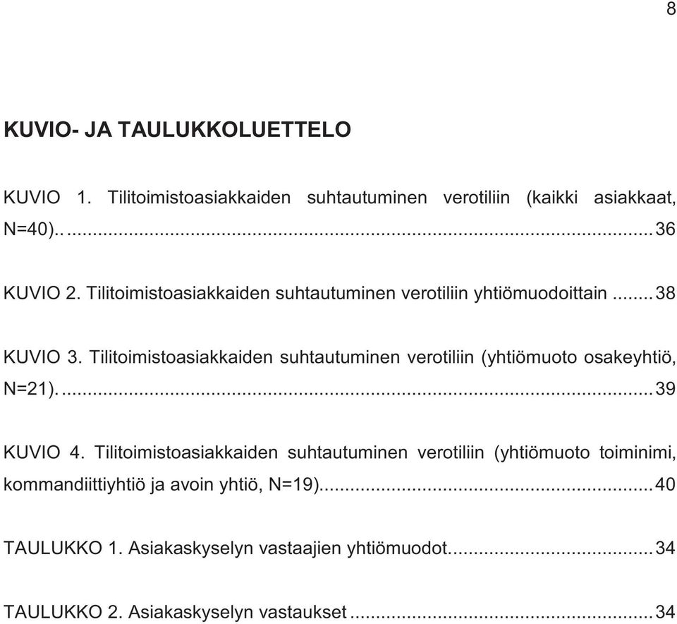 Tilitoimistoasiakkaiden suhtautuminen verotiliin (yhtiömuoto osakeyhtiö, N=21).... 39 KUVIO 4.