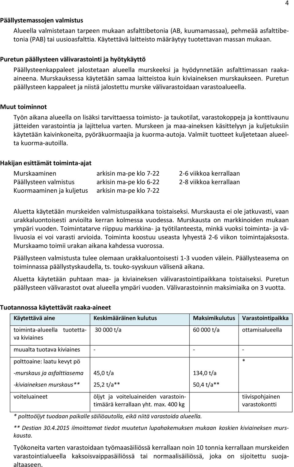 4 Puretun päällysteen välivarastointi ja hyötykäyttö Päällysteenkappaleet jalostetaan alueella murskeeksi ja hyödynnetään asfalttimassan raakaaineena.
