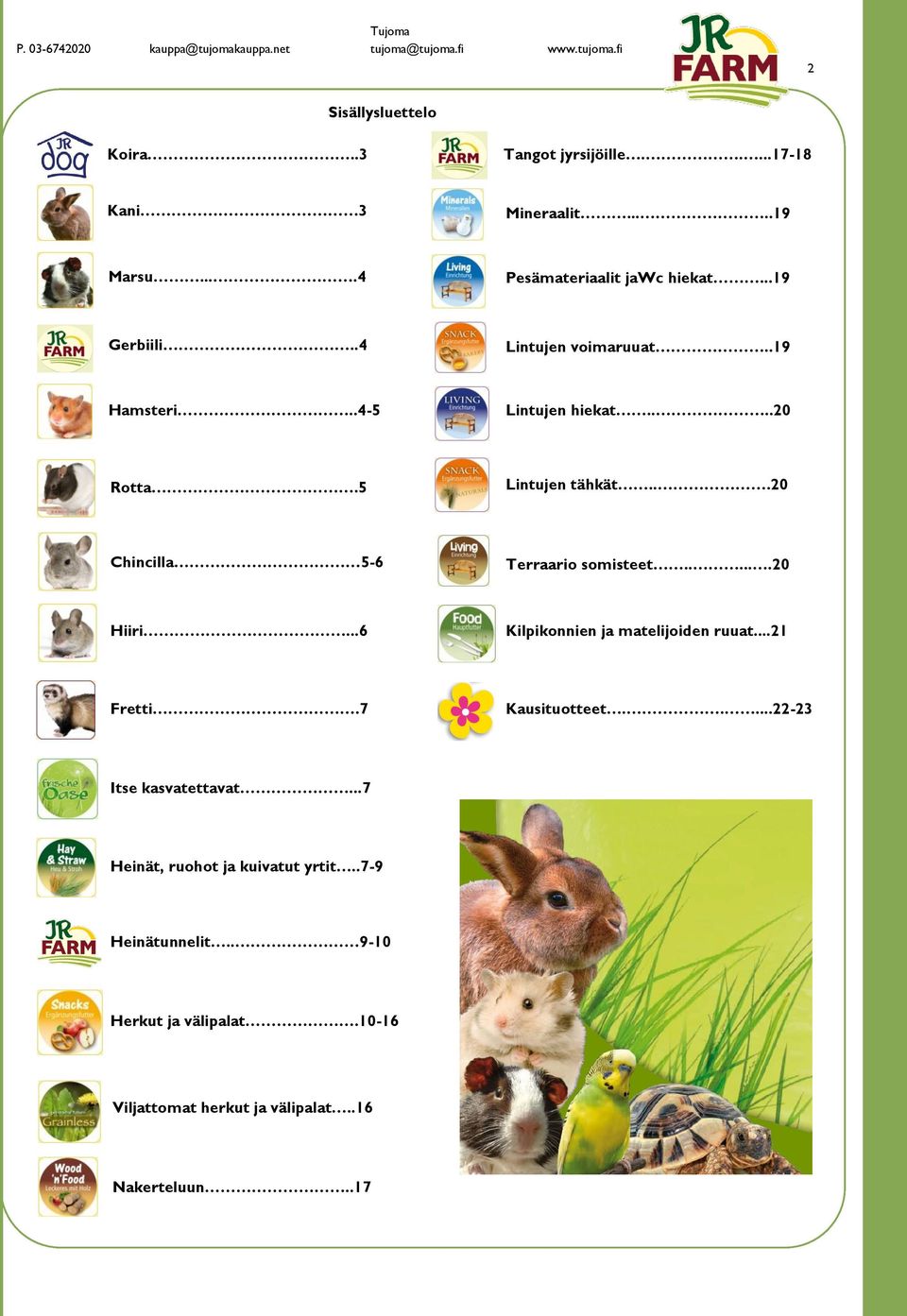 ..20 Chincilla 5-6 Terraario somisteet......20 Hiiri...6 Kilpikonnien ja matelijoiden ruuat...21 Fretti.7 Kausituotteet.