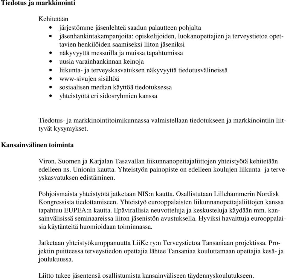 käyttöä tiedotuksessa yhteistyötä eri sidosryhmien kanssa Tiedotus- ja markkinointitoimikunnassa valmistellaan tiedotukseen ja markkinointiin liittyvät kysymykset.