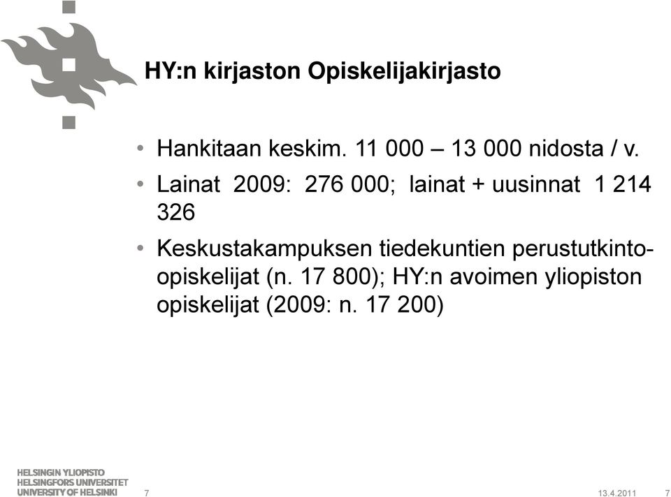Lainat 2009: 276 000; lainat + uusinnat 1 214 326
