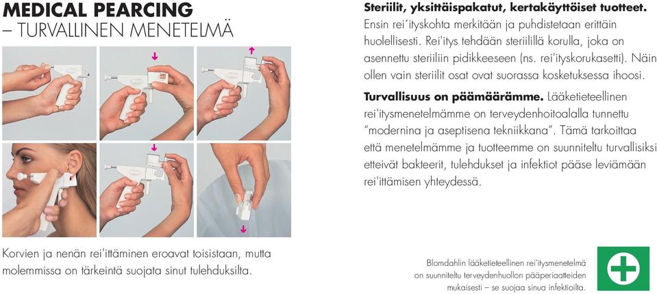 Turvallisuus on päämäärämme. Lääketieteellinen rei'itysmenetelmämme on terveydenhoitoalalla tunnettu modernina ja aseptisena tekniikkana.