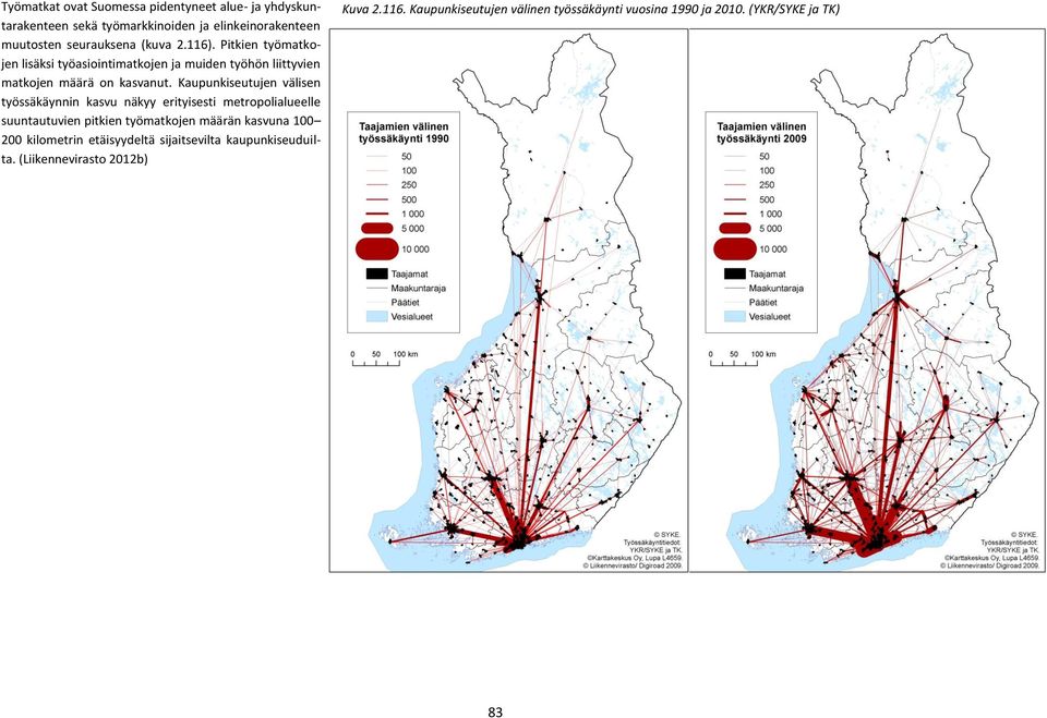 Kaupunkiseutujen välisen työssäkäynnin kasvu näkyy erityisesti metropolialueelle suuntautuvien pitkien työmatkojen määrän kasvuna 100 200