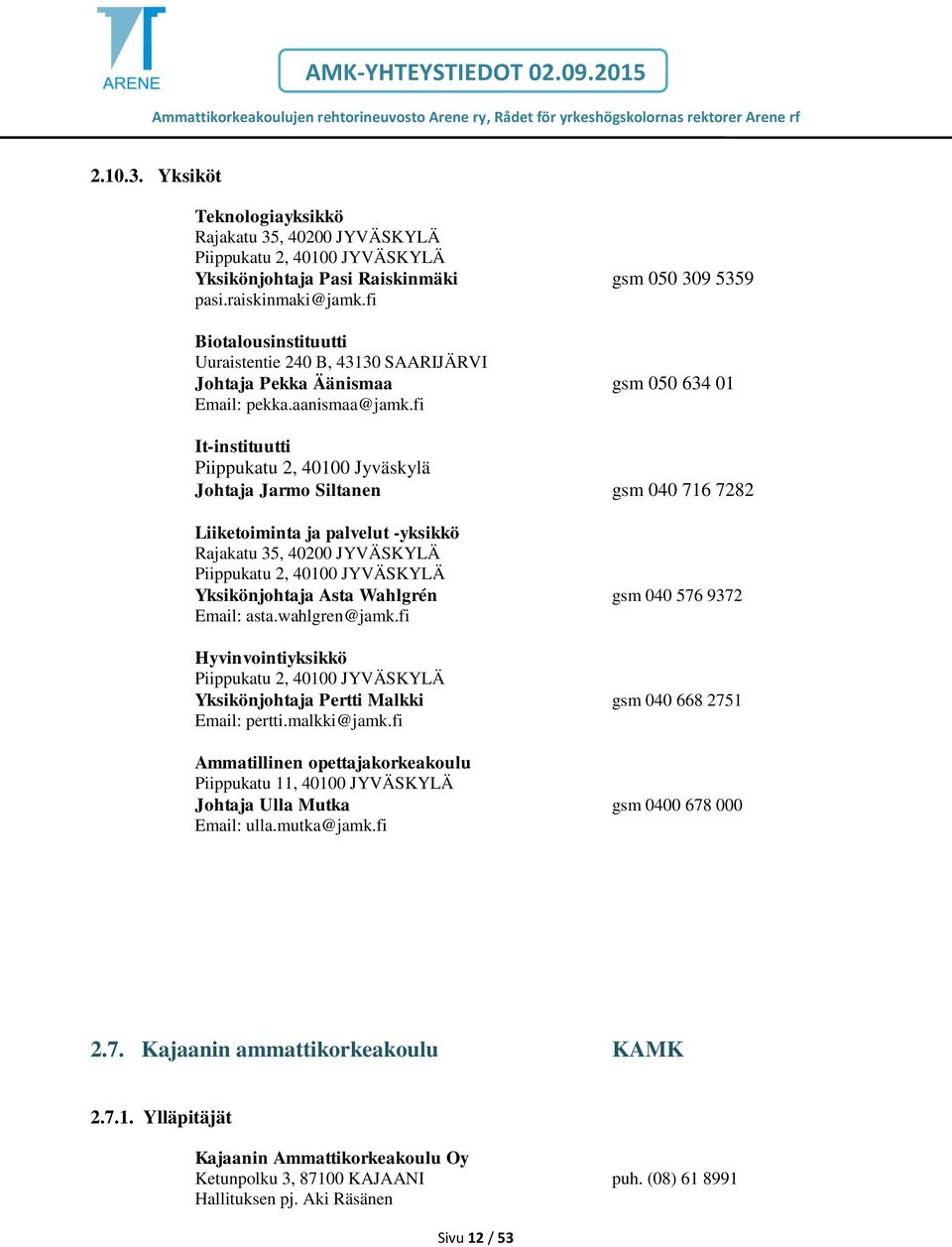 fi It-instituutti Piippukatu 2, 40100 Jyväskylä Johtaja Jarmo Siltanen gsm 040 716 7282 Liiketoiminta ja palvelut -yksikkö Rajakatu 35, 40200 JYVÄSKYLÄ Piippukatu 2, 40100 JYVÄSKYLÄ Yksikönjohtaja