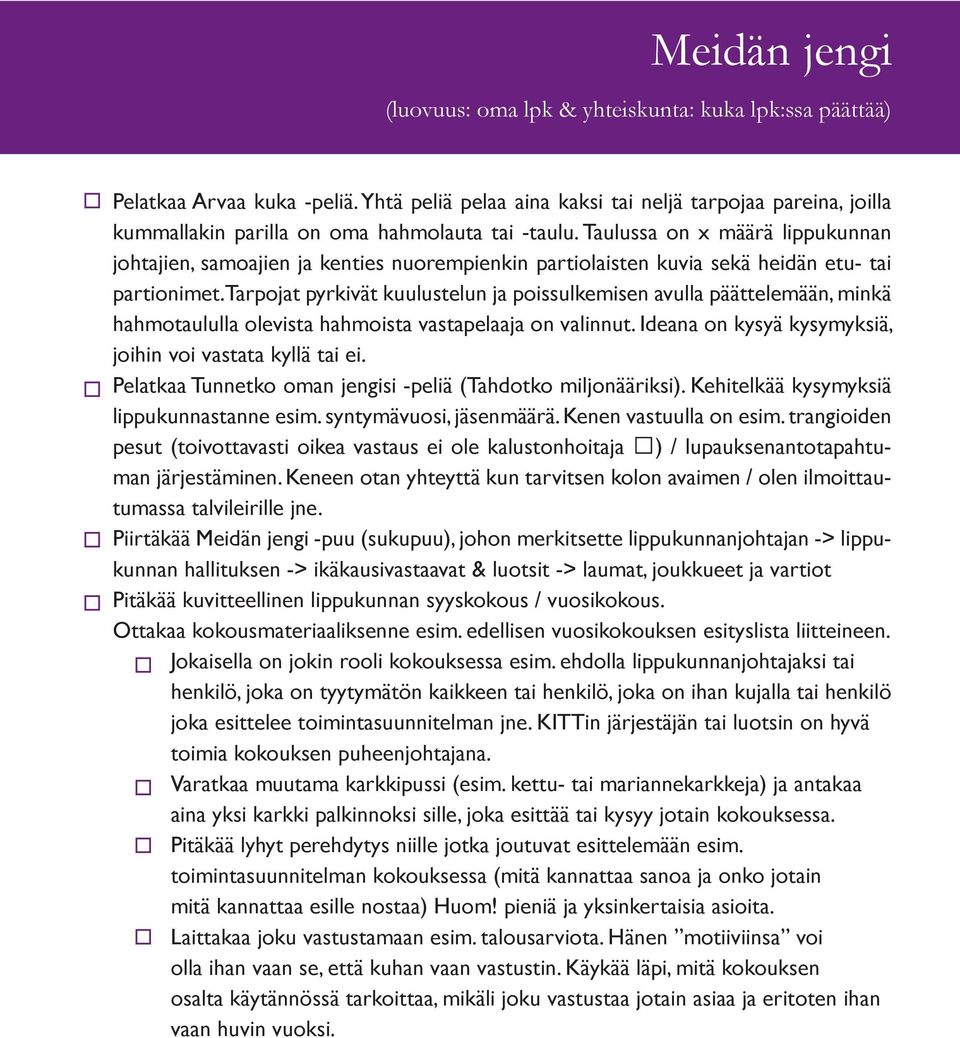 Taulussa on x määrä lippukunnan johtajien, samoajien ja kenties nuorempienkin partiolaisten kuvia sekä heidän etu- tai partionimet.