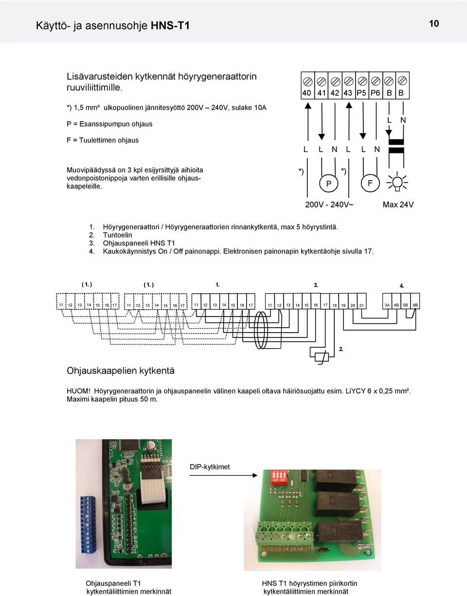 vedonpoistonippoja varten erillisille ohjauskaapeleille. *) *) P F 200V - 240V~ Max 24V 1. Höyrygeneraattori / Höyrygeneraattorien rinnankytkentä, max 5 höyrystintä. 2. Tuntoelin 3.