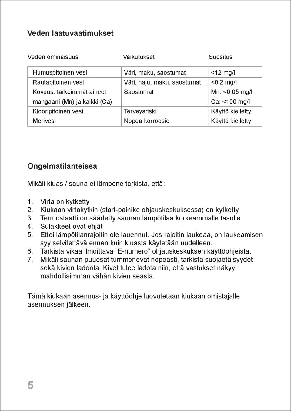 ei lämpene tarkista, että: 1. 2. 3. 4. 5. 6. 7.