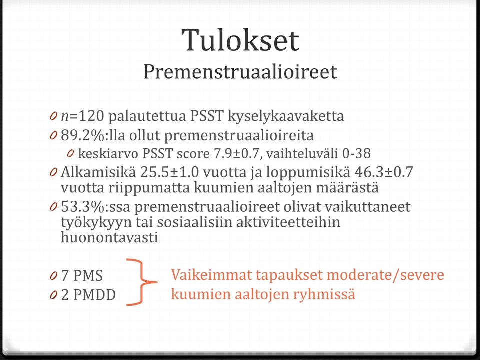 0 vuotta ja loppumisikä 46.3±0.7 vuotta riippumatta kuumien aaltojen määrästä 0 53.