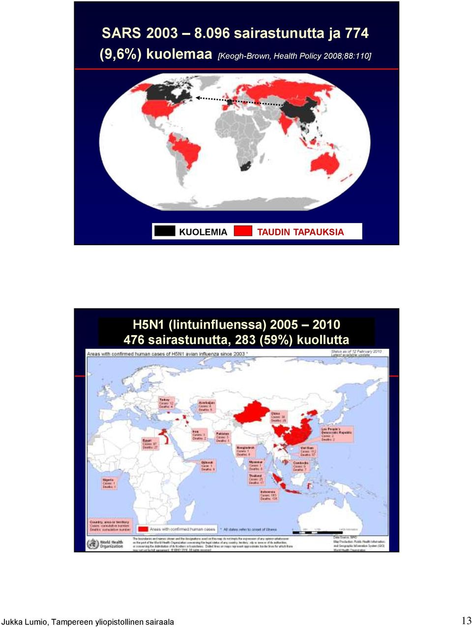 2008;88:110] KUOLEMIA TAUDIN TAPAUKSIA H5N1 (lintuinfluenssa) 2005 2010 476