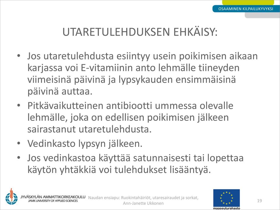 Pitkävaikutteinen antibiootti ummessa olevalle lehmälle, joka on edellisen poikimisen jälkeen sairastanut