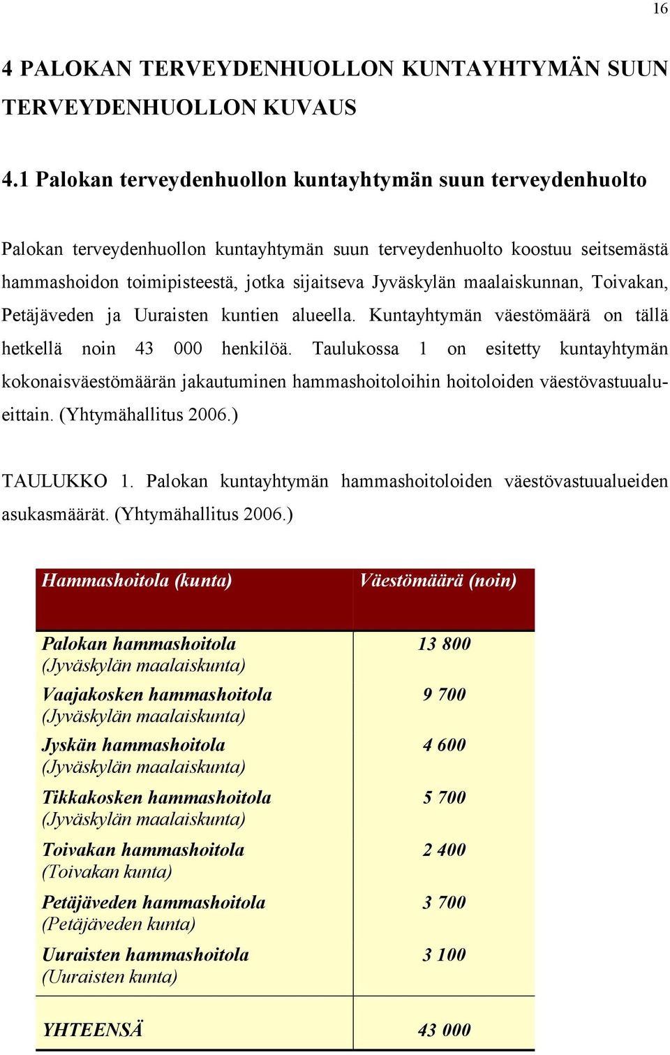 maalaiskunnan, Toivakan, Petäjäveden ja Uuraisten kuntien alueella. Kuntayhtymän väestömäärä on tällä hetkellä noin 43 000 henkilöä.