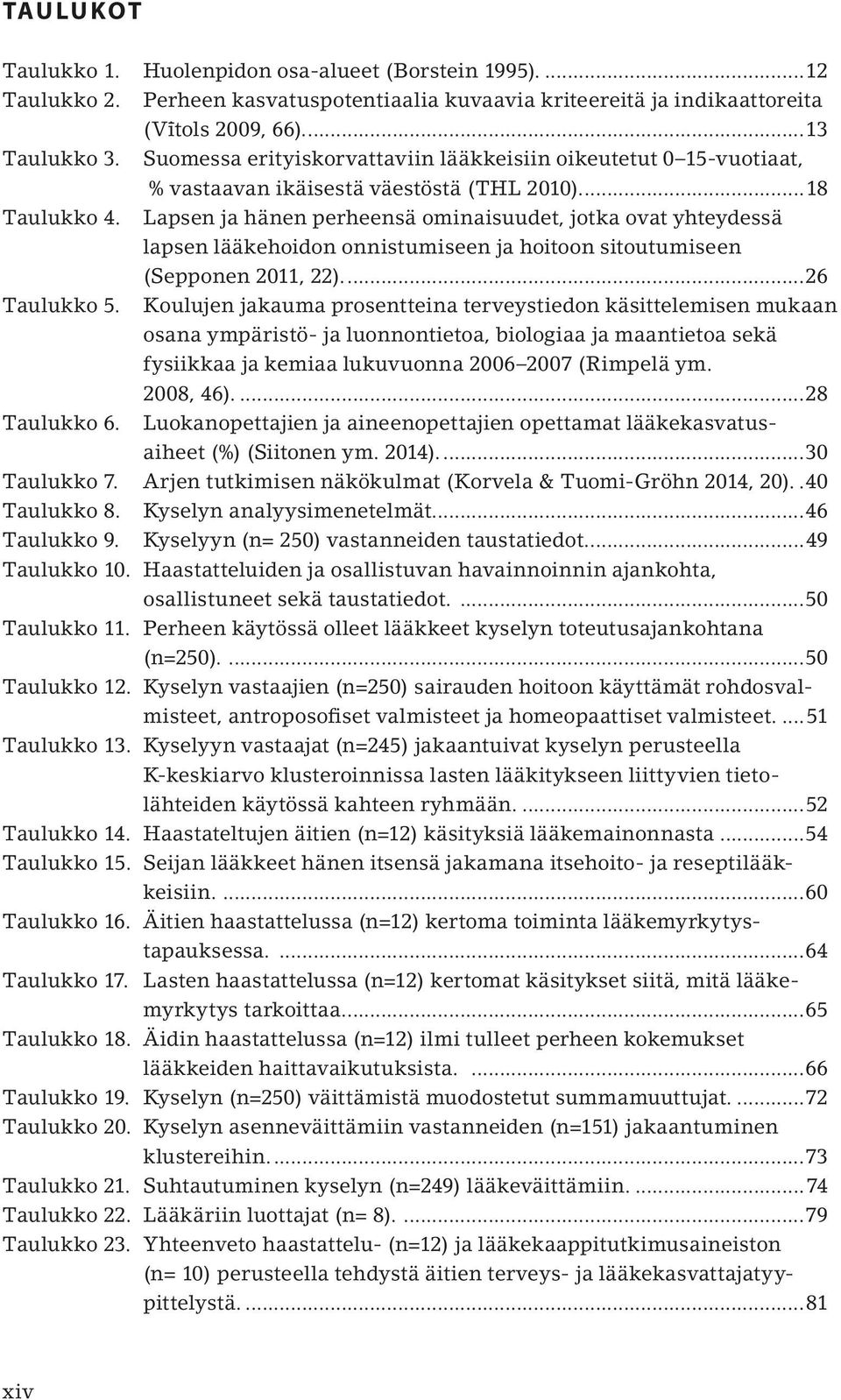 Lapsen ja hänen perheensä ominaisuudet, jotka ovat yhteydessä lapsen lääkehoidon onnistumiseen ja hoitoon sitoutumiseen (Sepponen 2011, 22)...26 Taulukko 5.