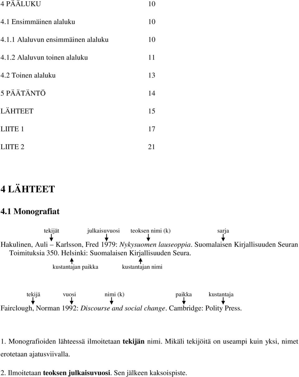 1 Monografiat tekijät julkaisuvuosi teoksen nimi (k) sarja Hakulinen, Auli Karlsson, Fred 1979: Nykysuomen lauseoppia. Suomalaisen Kirjallisuuden Seuran Toimituksia 350.