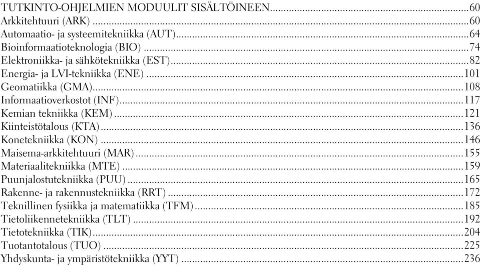 ..121 Kiinteistötalous (KTA)...136 Konetekniikka (KON)...146 Maisema-arkkitehtuuri (MAR)...155 Materiaalitekniikka (MTE)...159 Puunjalostutekniikka (PUU).