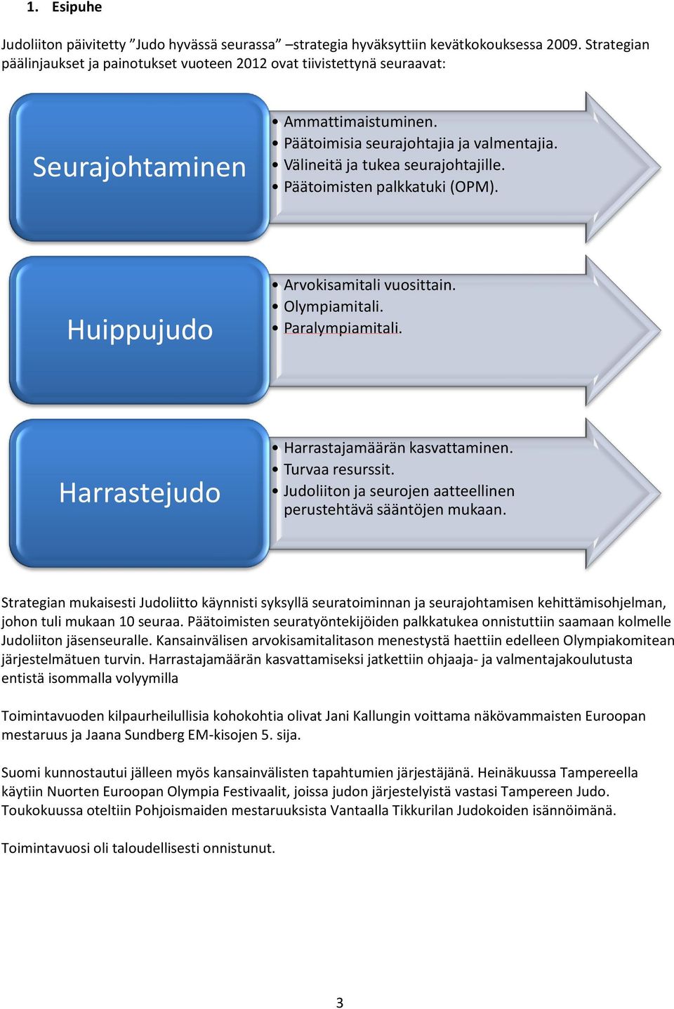 Päätoimisten palkkatuki (OPM). Huippujudo Arvokisamitali vuosittain. Olympiamitali. Paralympiamitali. Harrastejudo Harrastajamäärän kasvattaminen. Turvaa resurssit.
