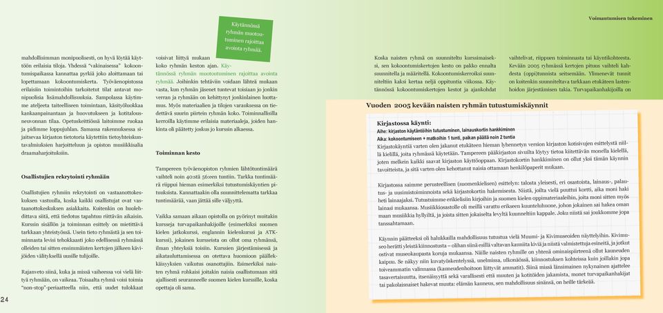 Työväenopistossa erilaisiin toimintoihin tarkoitetut tilat antavat monipuolisia lisämahdollisuuksia.