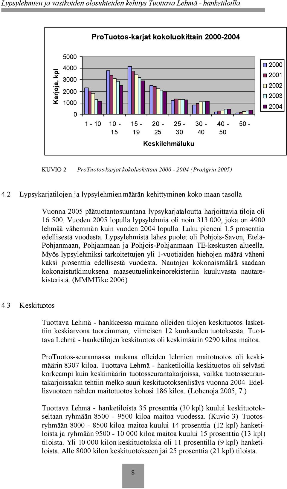 Vuoden 2005 lopulla lypsylehmiä oli noin 313 000, joka on 4900 lehmää vähemmän kuin vuoden 2004 lopulla. Luku pieneni 1,5 prosenttia edellisestä vuodesta.